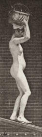 Plate 123 Descending an incline with a 20 lb. basket on head, hands raised — figure reference